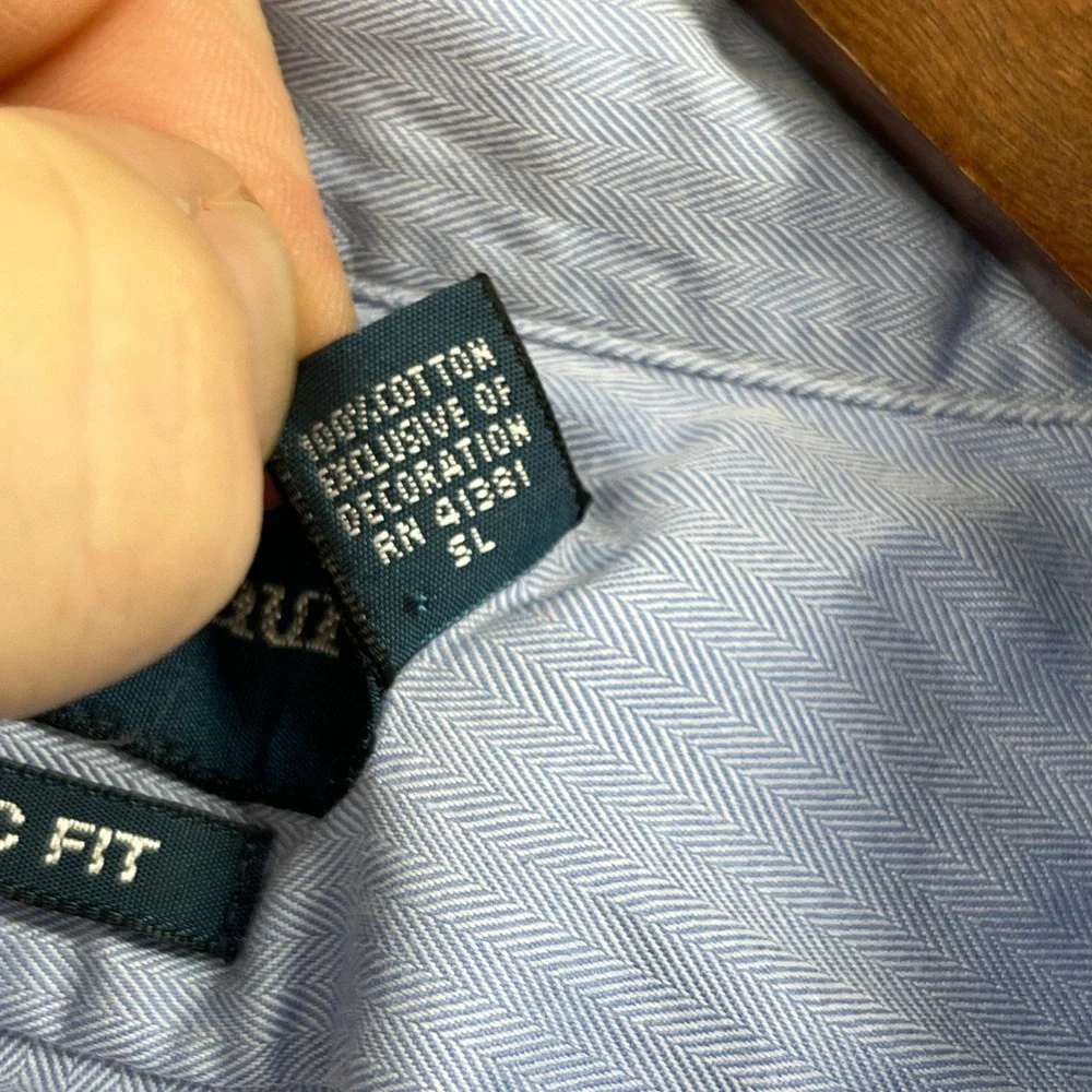 Ralph Lauren Button Down Shirt Mens 15.5 32/33 Blue Classic Herringbone Oxford